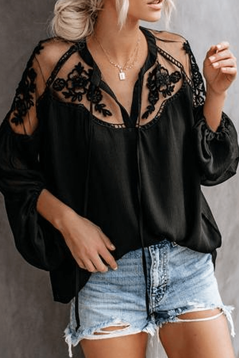 Blusa Elegante in Pizzo Ami | Top Trasparente con Scollo a V e Maniche Pipistrello per Serate & Look Casual Chic TIAMUSE Tops/Blouses & Shirts