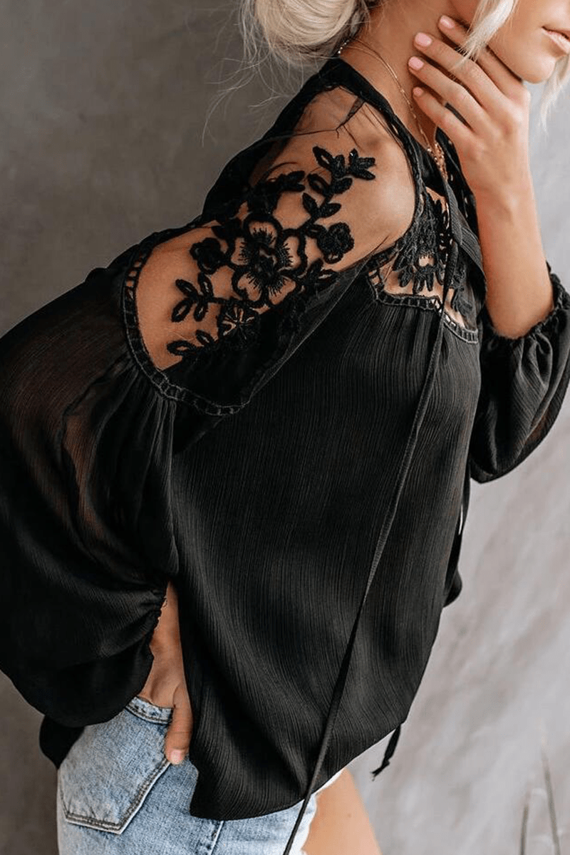 Blusa Elegante in Pizzo Ami | Top Trasparente con Scollo a V e Maniche Pipistrello per Serate & Look Casual Chic TIAMUSE Tops/Blouses & Shirts