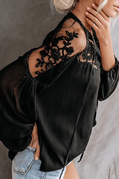 Blusa Elegante in Pizzo Ami | Top Trasparente con Scollo a V e Maniche Pipistrello per Serate & Look Casual Chic TIAMUSE Tops/Blouses & Shirts