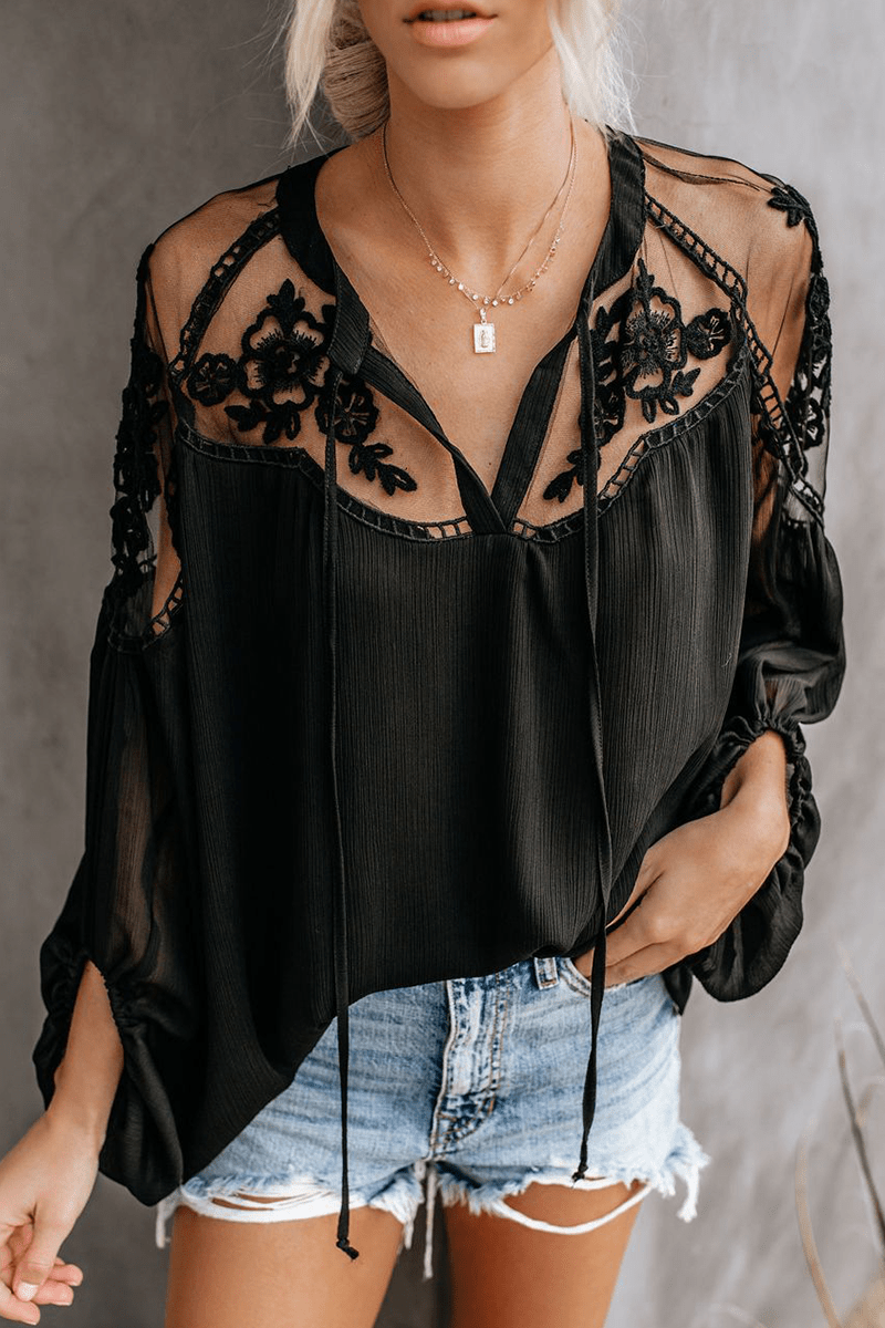 Blusa Elegante in Pizzo Ami | Top Trasparente con Scollo a V e Maniche Pipistrello per Serate & Look Casual Chic TIAMUSE Tops/Blouses & Shirts
