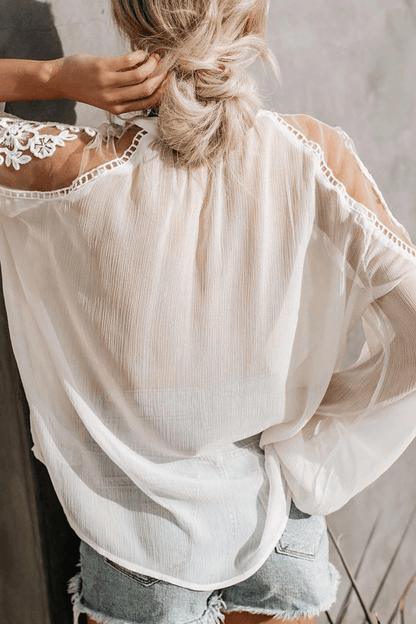 Blusa Elegante in Pizzo Ami | Top Trasparente con Scollo a V e Maniche Pipistrello per Serate & Look Casual Chic TIAMUSE Tops/Blouses & Shirts