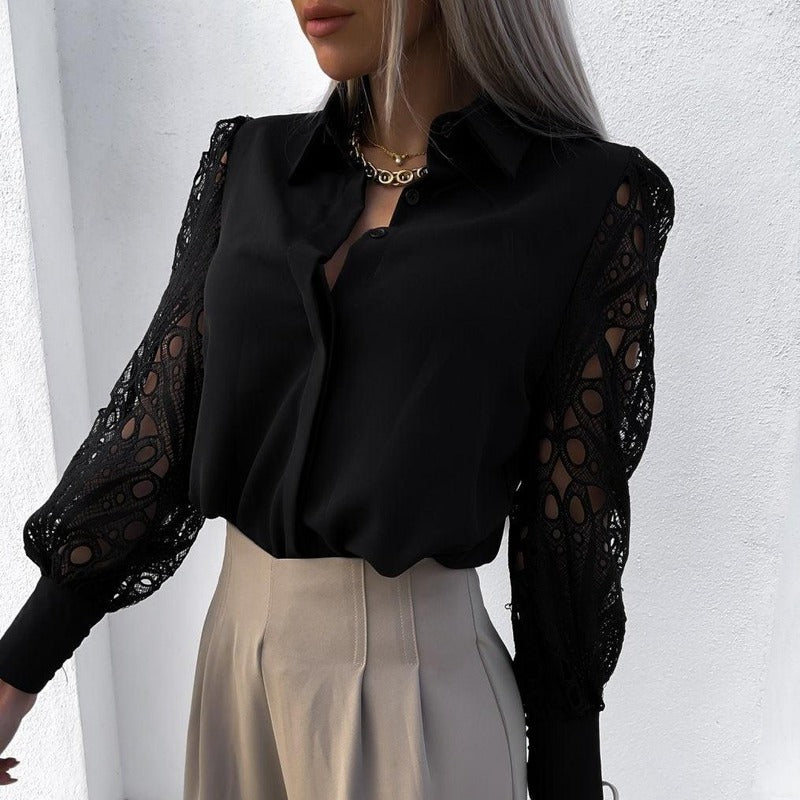Blusa Elegante in Pizzo Donna Leani | Blusa Maniche Lunghe per Ufficio e Occasioni Casual TIAMUSE Blusa