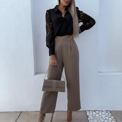 Blusa Elegante in Pizzo Donna Leani | Blusa Maniche Lunghe per Ufficio e Occasioni Casual TIAMUSE Blusa