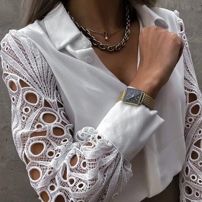 Blusa Elegante in Pizzo Donna Leani | Blusa Maniche Lunghe per Ufficio e Occasioni Casual TIAMUSE Blusa