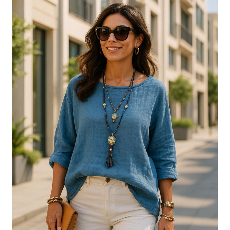 Blusa Oversize in Lino Naturale – Maniche Lunghe e Vestibilità Comoda | Nina TIAMUSE Blusa