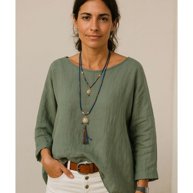 Blusa Oversize in Lino Naturale – Maniche Lunghe e Vestibilità Comoda | Nina TIAMUSE Blusa