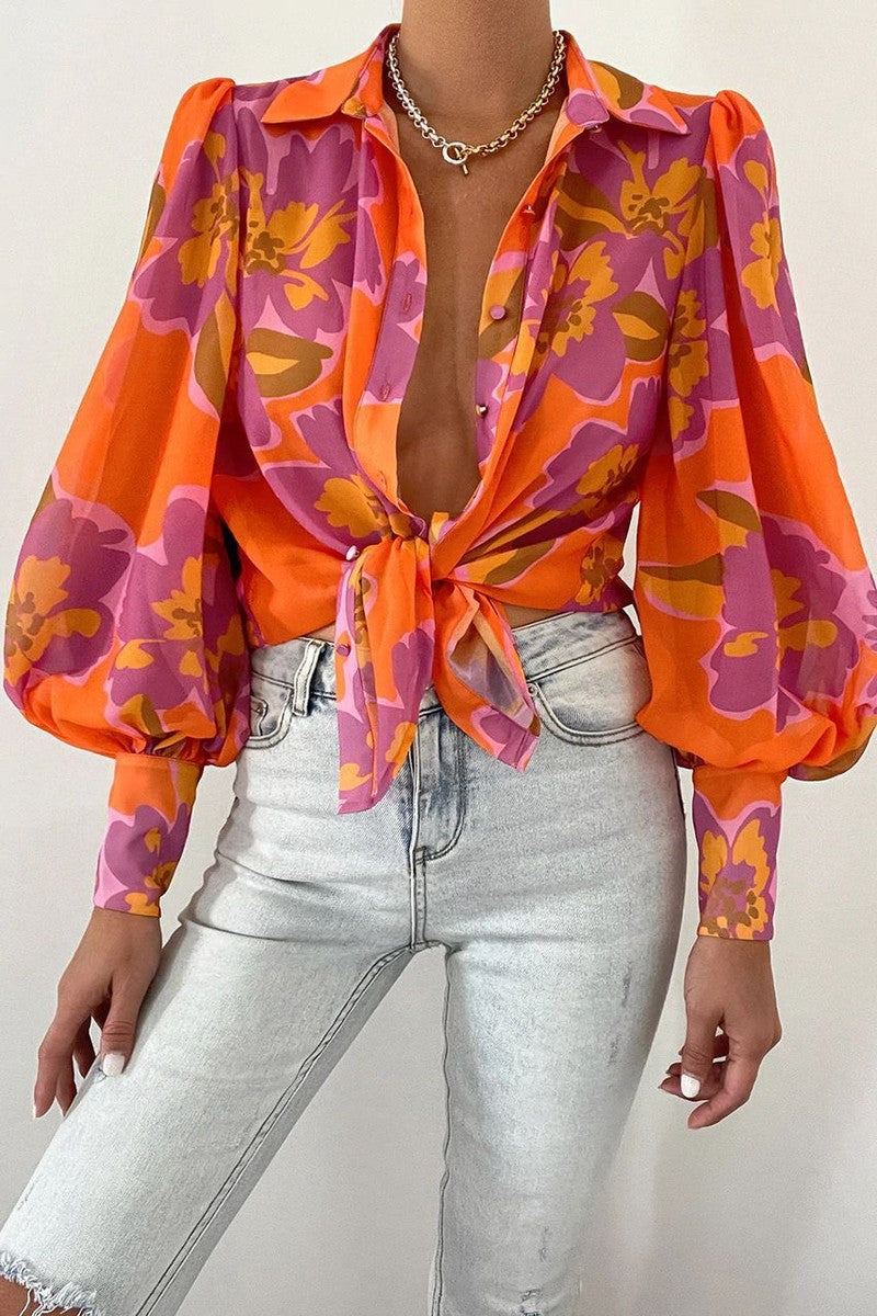 Blusa donna con stampa colorata – Colletto e chiusura frontale per un look casual TIAMUSE Top