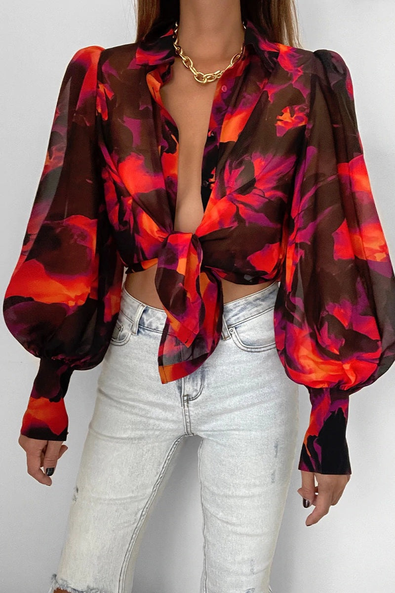Blusa donna con stampa colorata – Colletto e chiusura frontale per un look casual TIAMUSE Top