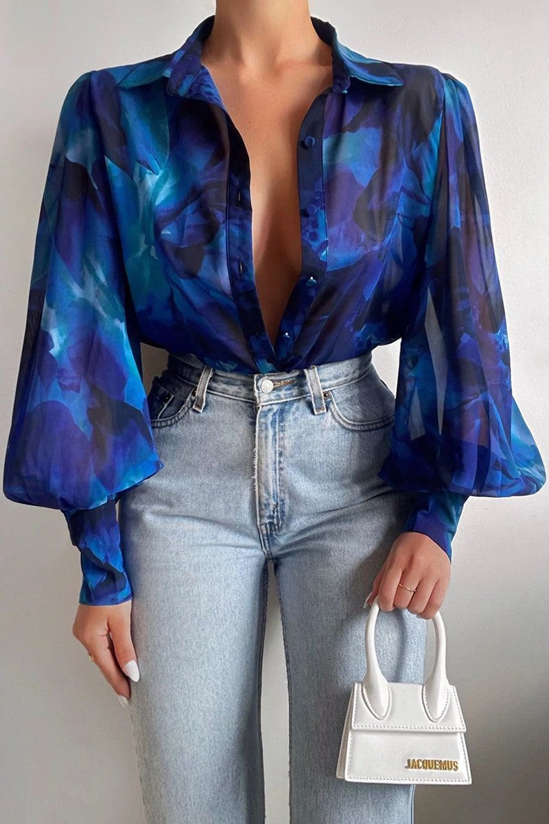 Blusa donna con stampa colorata – Colletto e chiusura frontale per un look casual TIAMUSE Top