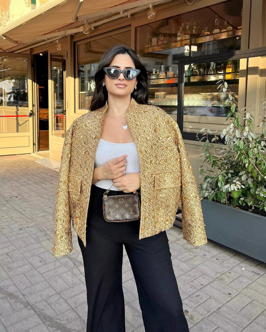Bomber Oversize da Donna in Paillettes | Nero & Oro – per Tutti i Giorni e per Occasioni Speciali TIAMUSE Outwear
