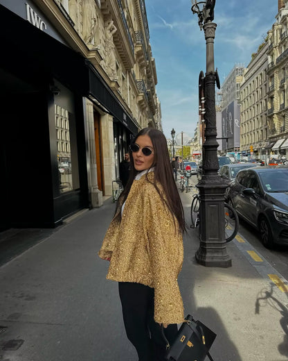Bomber Oversize da Donna in Paillettes | Nero & Oro – per Tutti i Giorni e per Occasioni Speciali TIAMUSE Outwear