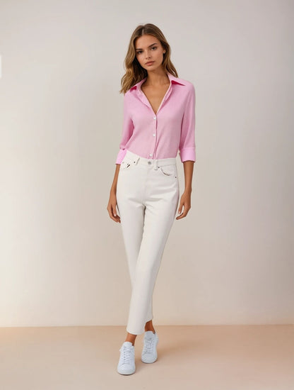 Camicia Freja in Lino con Finitura Testurizzata – Vestibilità Morbida per l’Estate TIAMUSE Camicia