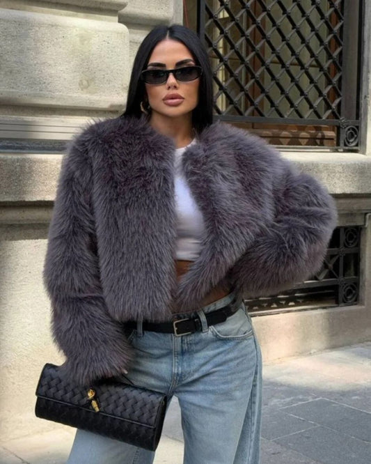 Cappotto Corto in Pelliccia per Donne in Antracite | Nori TIAMUSE Outwear