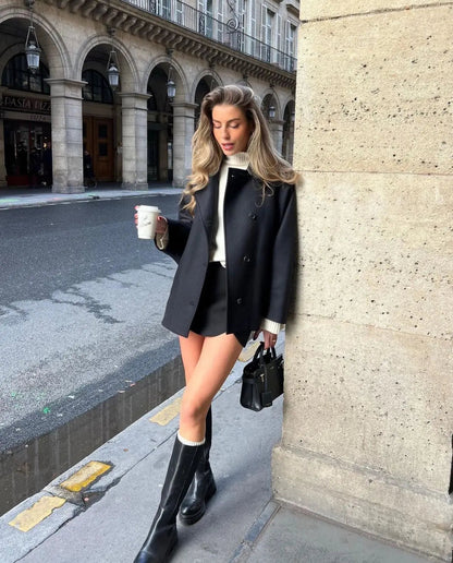 Cappotto Donna Elegante Doppiopetto | Corto, Cammello o Nero TIAMUSE Outwear