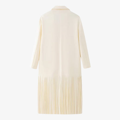 Cappotto Elegante in Bianco crema con Dettaglio Frange TIAMUSE Outwear