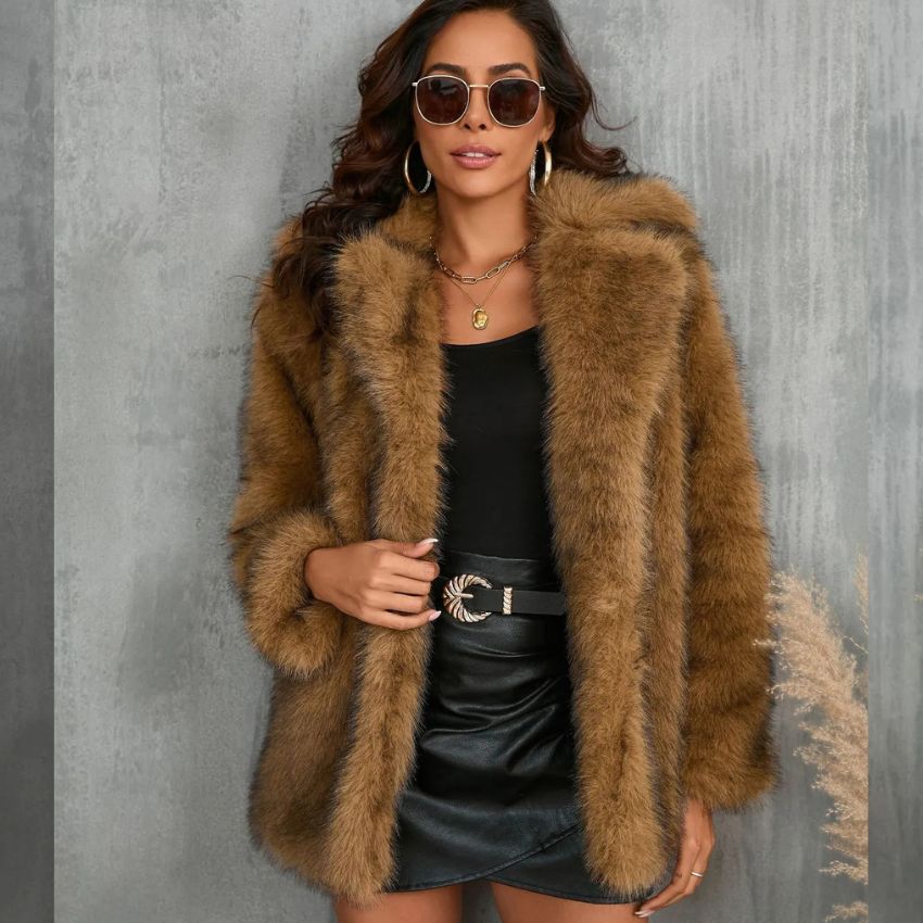 Cappotto Invernale Donna Con Collo In Pelliccia Tasche E Maniche Regolari | Glori TIAMUSE Outwear
