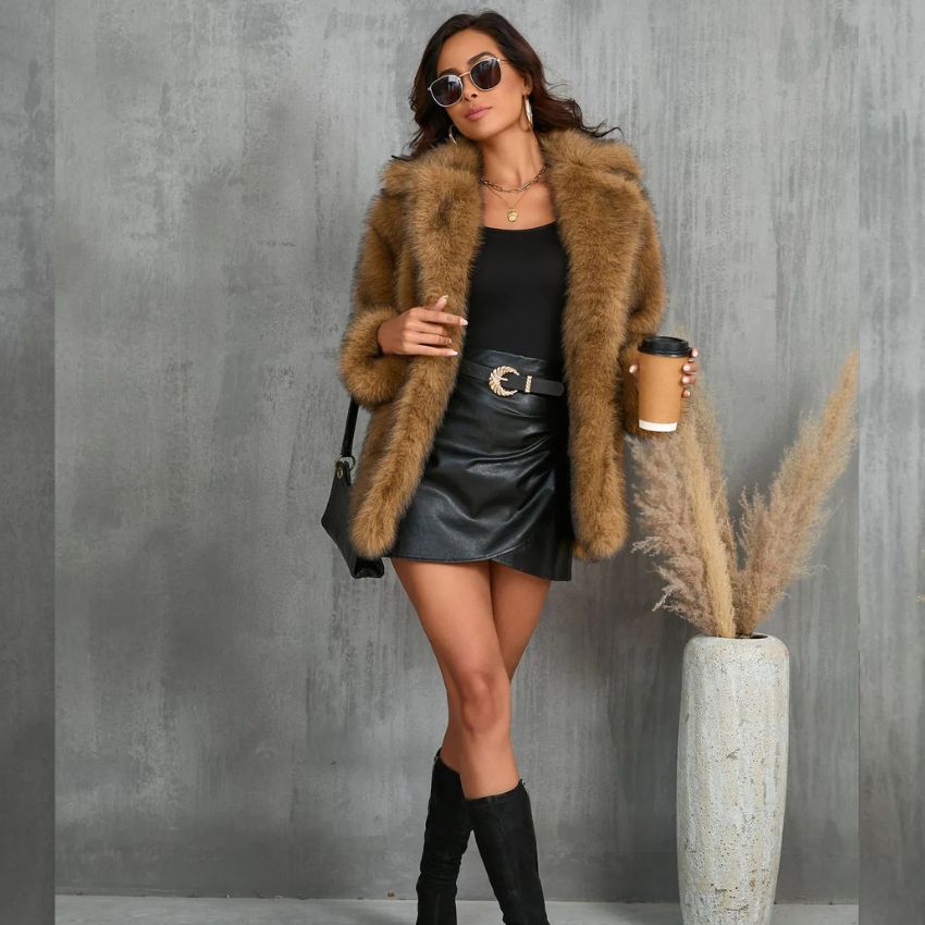 Cappotto Invernale Donna Con Collo In Pelliccia Tasche E Maniche Regolari | Glori TIAMUSE Outwear