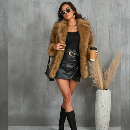Cappotto Invernale Donna Con Collo In Pelliccia Tasche E Maniche Regolari | Glori TIAMUSE Outwear