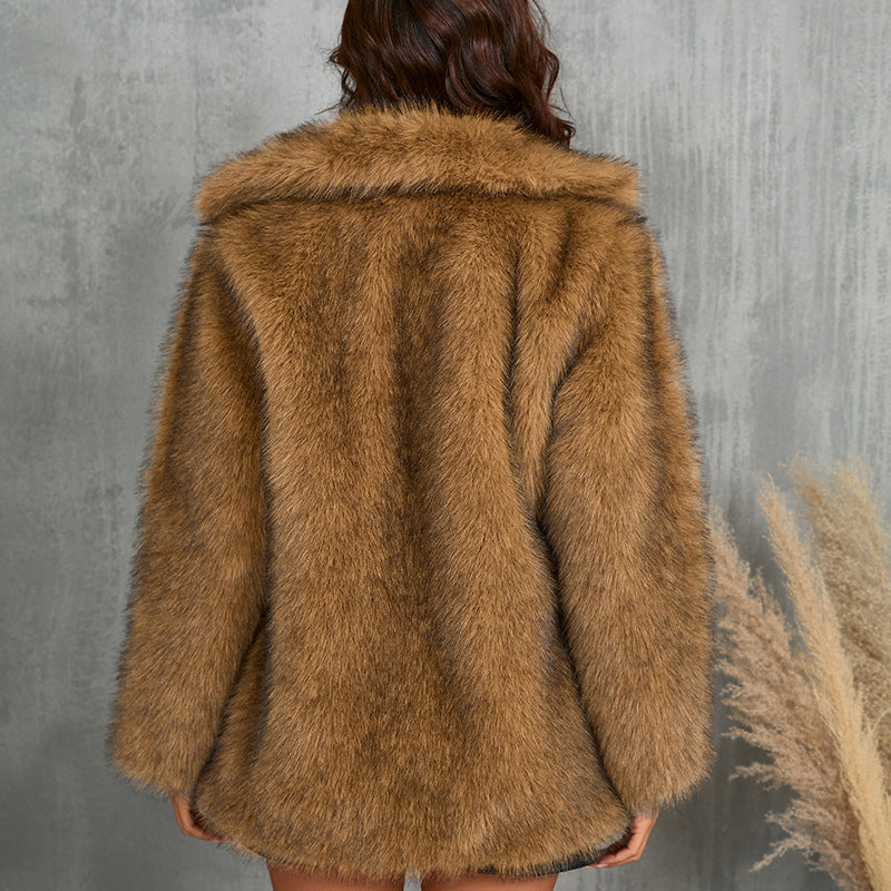 Cappotto Invernale Donna Con Collo In Pelliccia Tasche E Maniche Regolari | Glori TIAMUSE Outwear