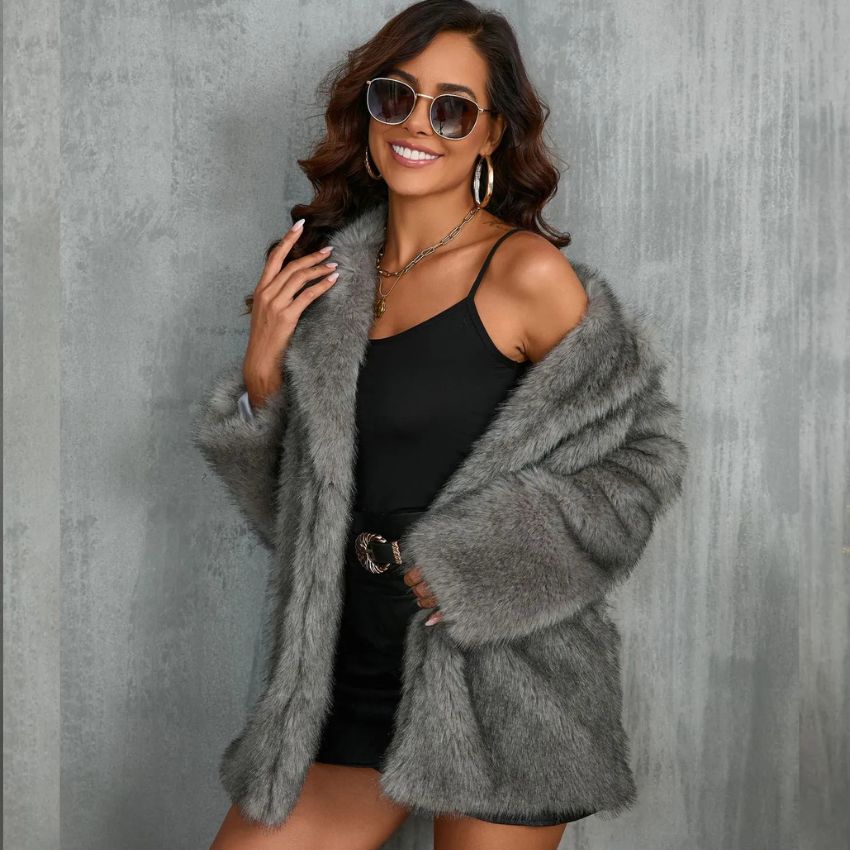 Cappotto Invernale Donna Con Collo In Pelliccia Tasche E Maniche Regolari | Glori TIAMUSE Outwear