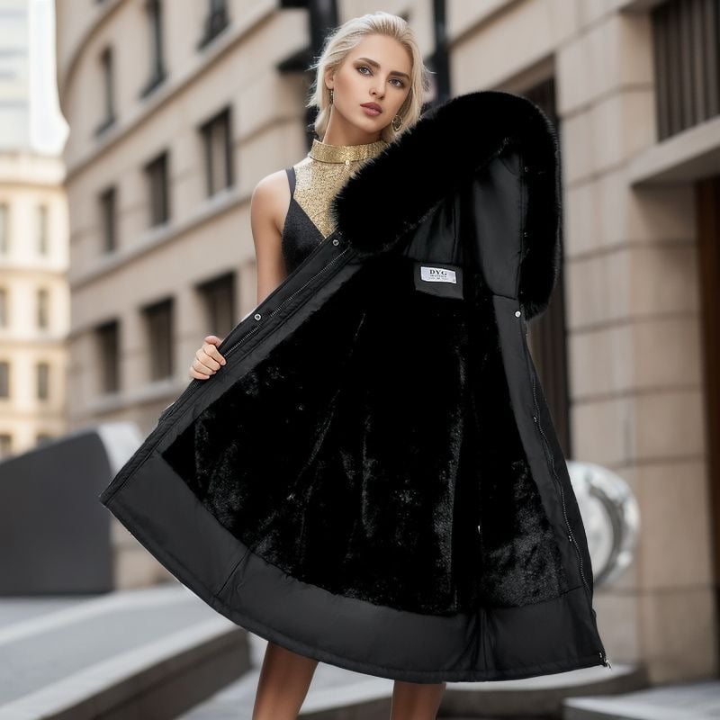 Cappotto Invernale Lungo da Donna con Cappuccio e Rifiniture in Pelliccia | Giacca Invernale TIAMUSE Outwear