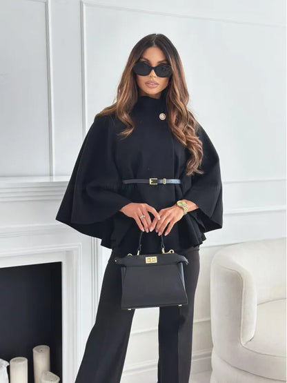Cappotto Mantella Elegante da Donna con Dettaglio Collo Alto Raffinato | Gabrieli TIAMUSE Outwear