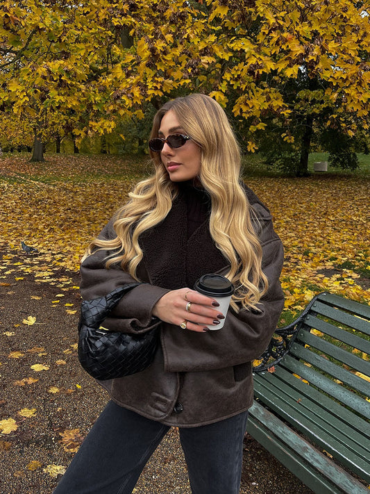 Cappotto Montone Donna | Dettagli in Ecopelle, Caldo Invernale TIAMUSE Outwear