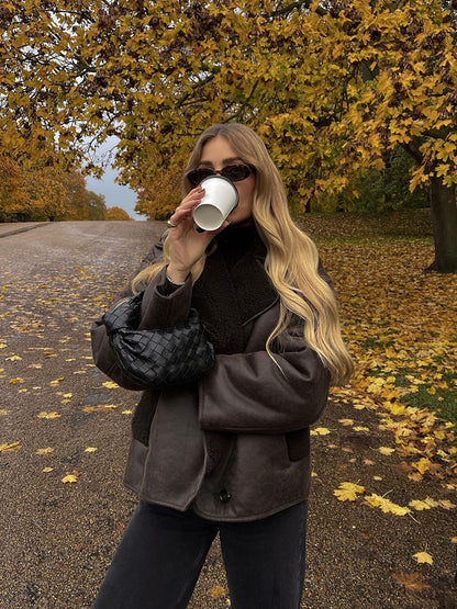 Cappotto Montone Donna | Dettagli in Ecopelle, Caldo Invernale TIAMUSE Outwear