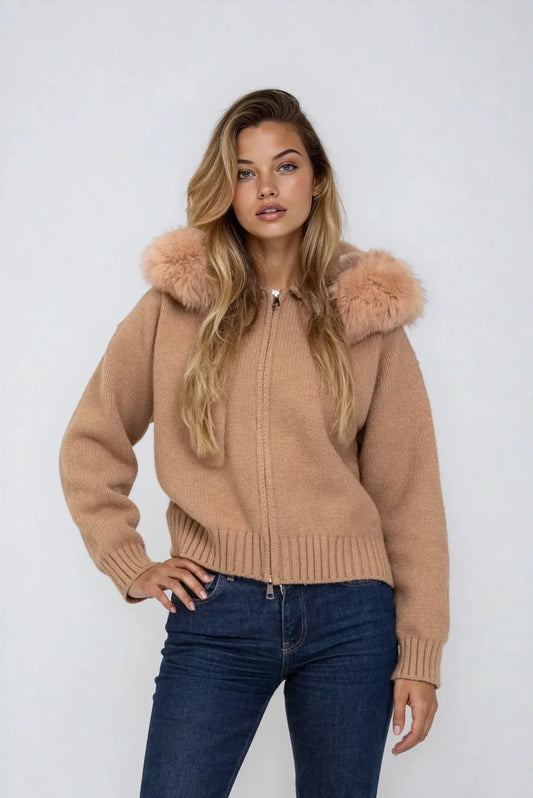 Maglia Giacca Autunnale con Collo in Pelliccia Naturale |  Arianna