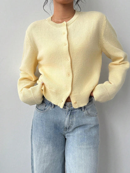 Cardigan Donna Casual Giallo | Maglione Corto Slim con Scollo Rotondo TIAMUSE Cardigan