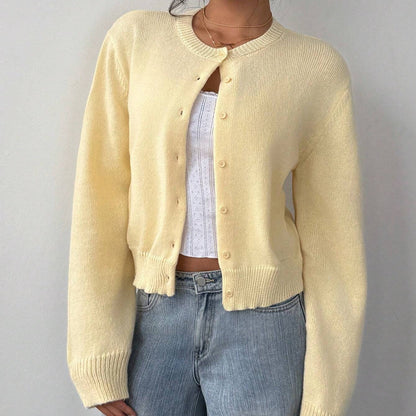 Cardigan Donna Casual Giallo | Maglione Corto Slim con Scollo Rotondo TIAMUSE Cardigan