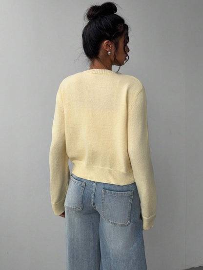 Cardigan Donna Casual Giallo | Maglione Corto Slim con Scollo Rotondo TIAMUSE Cardigan
