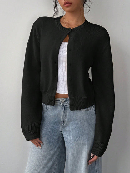 Cardigan Donna Casual Nero | Maglione Corto Slim con Scollo Rotondo TIAMUSE Cardigan