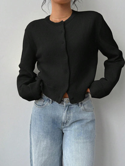 Cardigan Donna Casual Nero | Maglione Corto Slim con Scollo Rotondo TIAMUSE Cardigan