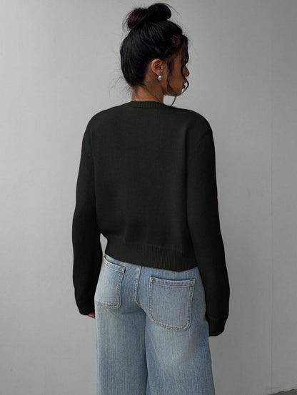Cardigan Donna Casual Nero | Maglione Corto Slim con Scollo Rotondo TIAMUSE Cardigan
