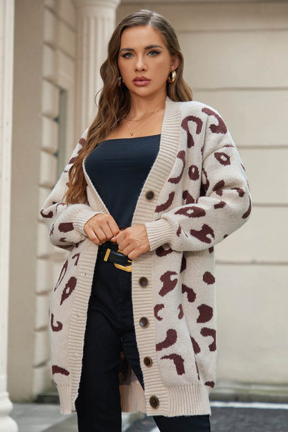 Cardigan Donna Loose Fit con Stampa Leopardata | Maglia Lunga con Bottoni TIAMUSE Cardigan
