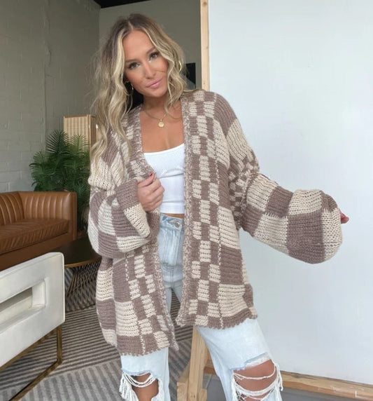 Cardigan Donna Oversize a Scacchi con Apertura Frontale | Trend 2025 TIAMUSE