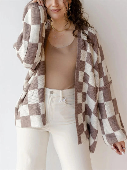Cardigan Donna Oversize a Scacchi con Apertura Frontale | Autunno/Inverno 2025 TIAMUSE