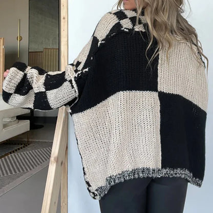Cardigan Donna Oversize a Scacchi con Apertura Frontale | Trend 2025 TIAMUSE