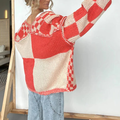 Cardigan Donna Oversize a Scacchi con Apertura Frontale | Trend 2025 TIAMUSE