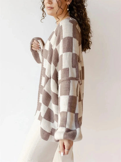 Cardigan Donna Oversize a Scacchi con Apertura Frontale | Autunno/Inverno 2025 TIAMUSE