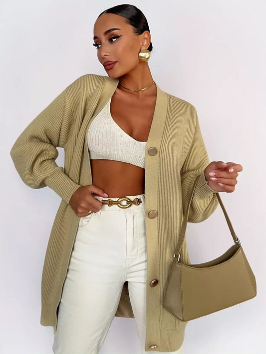 Cardigan Donna Oversize in Maglia con Scollo a V | Maglione Caldo Autunno/Inverno TIAMUSE
