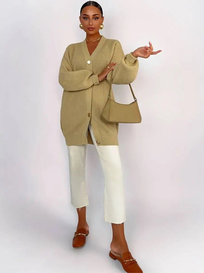 Cardigan Donna Oversize in Maglia con Scollo a V | Maglione Caldo Autunno/Inverno TIAMUSE