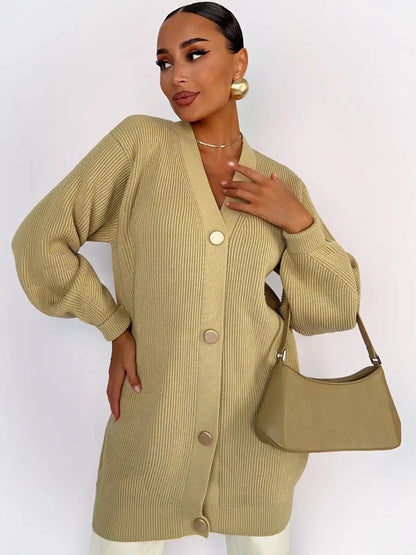 Cardigan Donna Oversize in Maglia con Scollo a V | Maglione Caldo Autunno/Inverno TIAMUSE