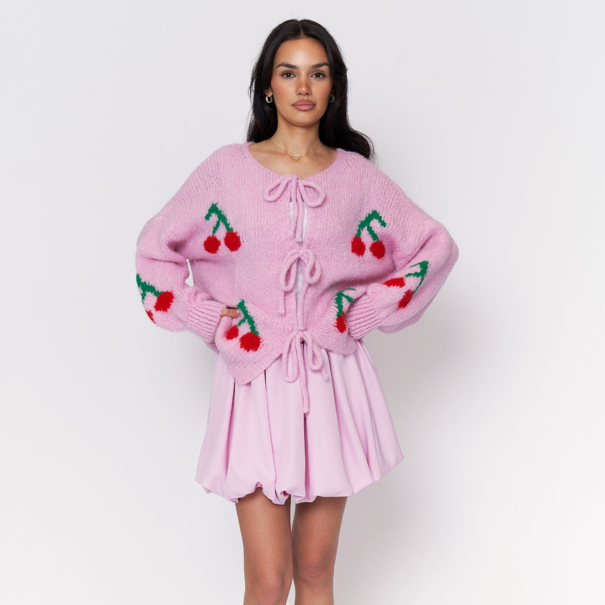 Cardigan Donna Rosa con Motivo a Ciliegie 2025 | Charm Blossom TIAMUSE Cardigans