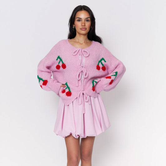 Cardigan Donna Rosa con Motivo a Ciliegie 2025 | Charm Blossom TIAMUSE Cardigans