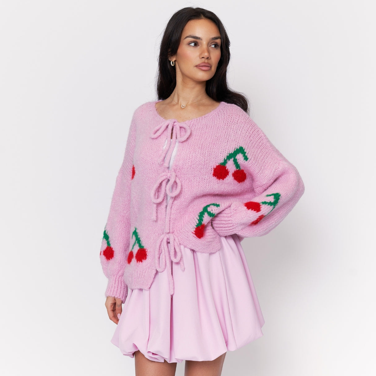 Cardigan Donna Rosa con Motivo a Ciliegie 2025 | Charm Blossom TIAMUSE Cardigans