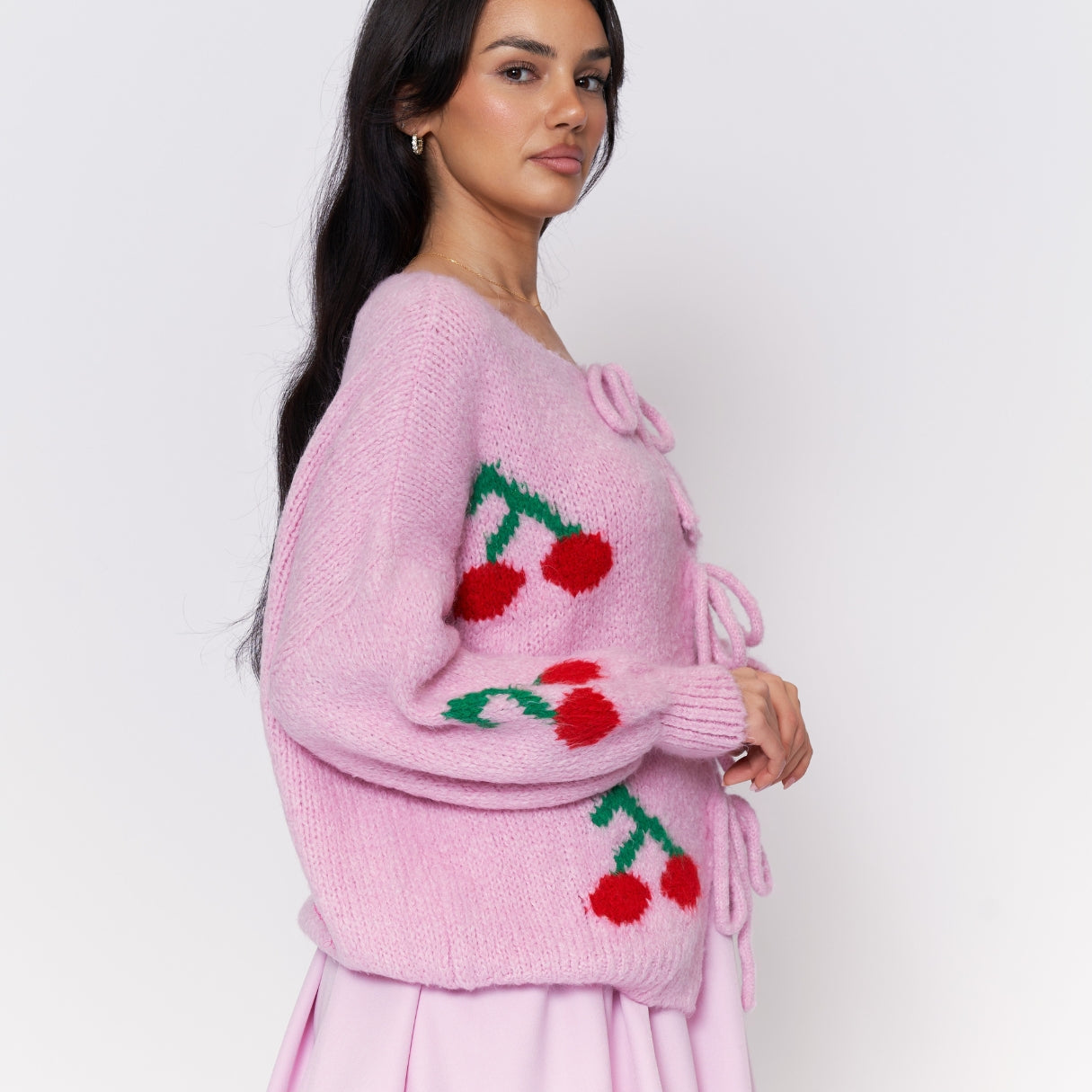 Cardigan Donna Rosa con Motivo a Ciliegie 2025 | Charm Blossom TIAMUSE Cardigans
