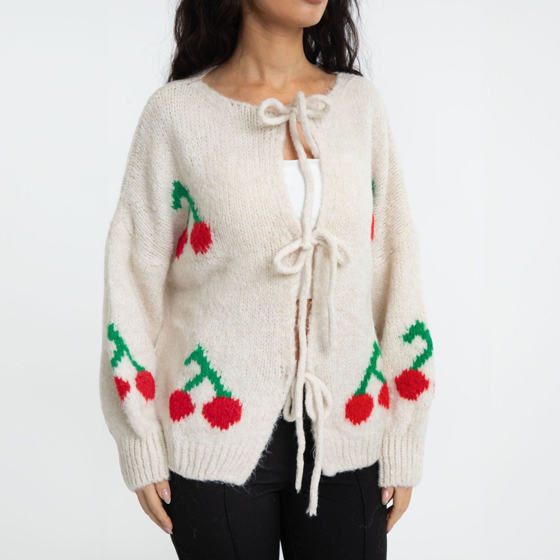 Cardigan Donna Rosa con Motivo a Ciliegie 2025 | Charm Blossom TIAMUSE Cardigans