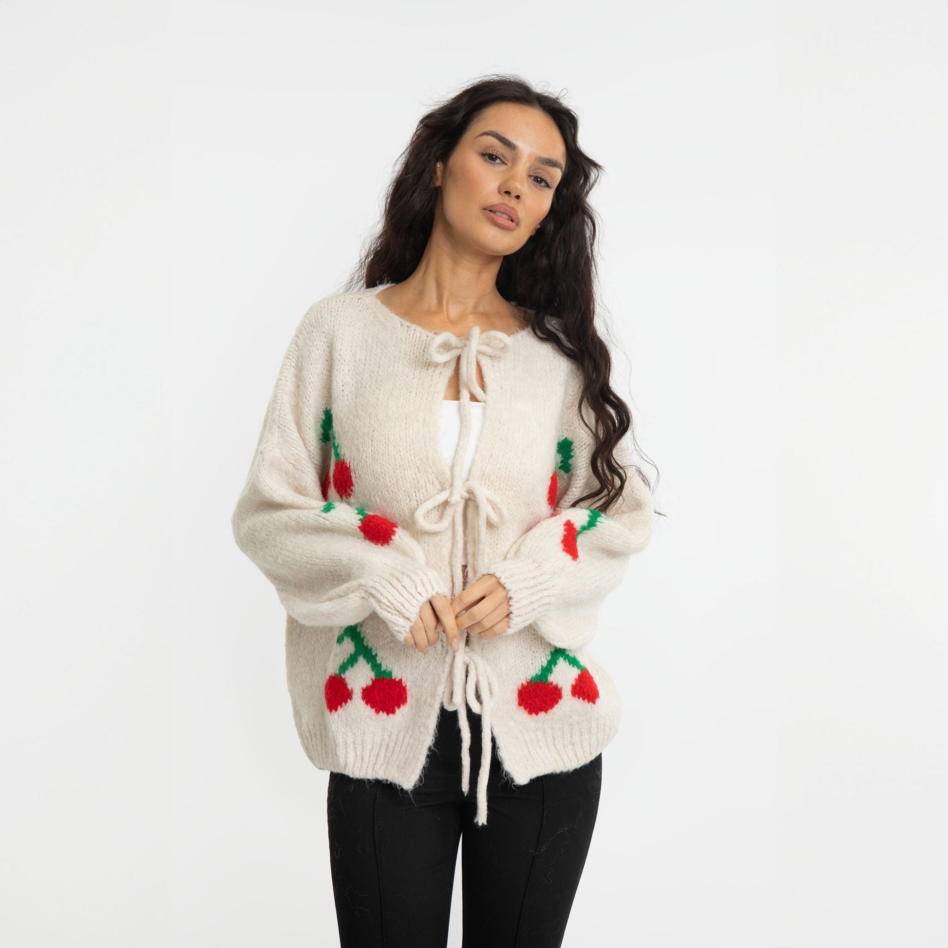 Cardigan Donna Rosa con Motivo a Ciliegie 2025 | Charm Blossom TIAMUSE Cardigans